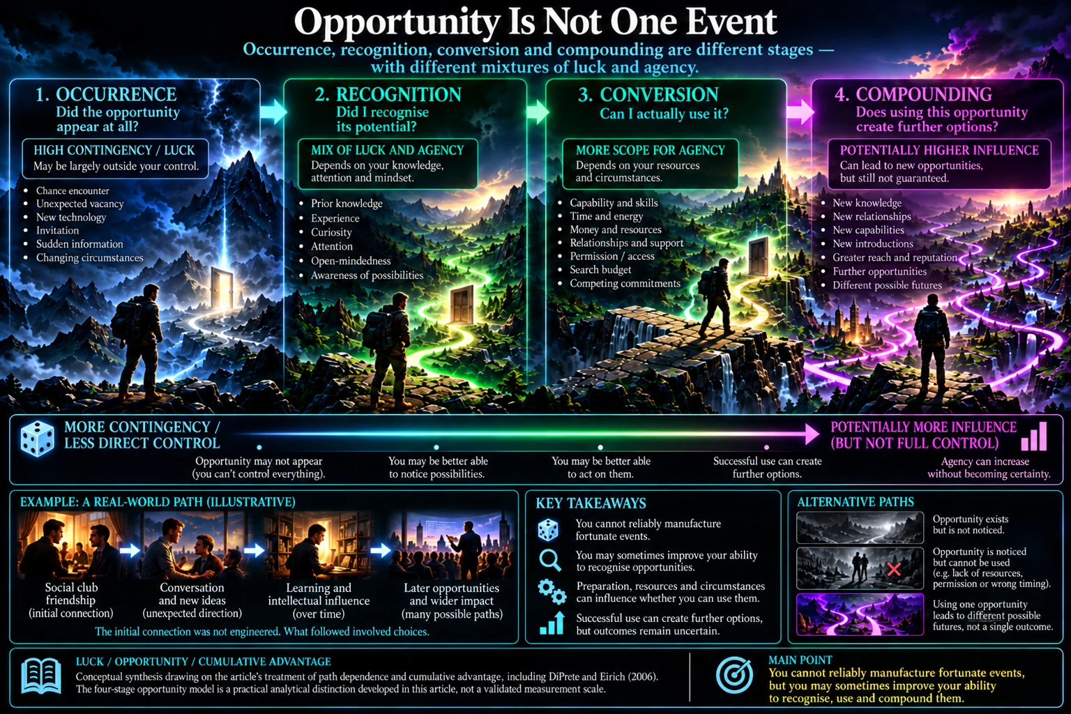 Opportunity pipeline showing occurrence, recognition, conversion and compounding.